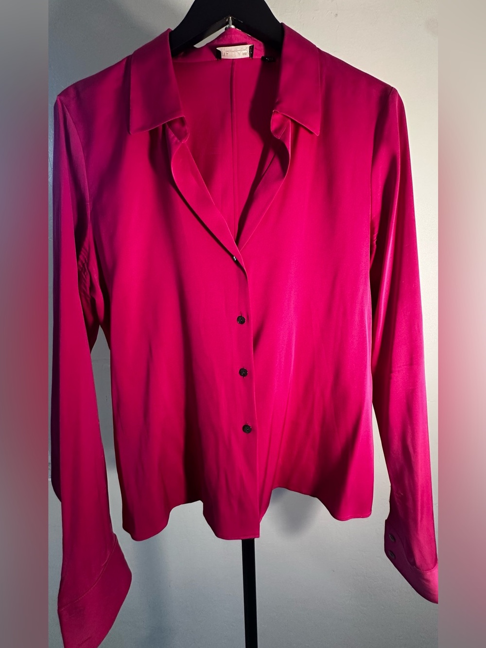 Tahari Hot Pink Button-Front Long Sleeve Blouse